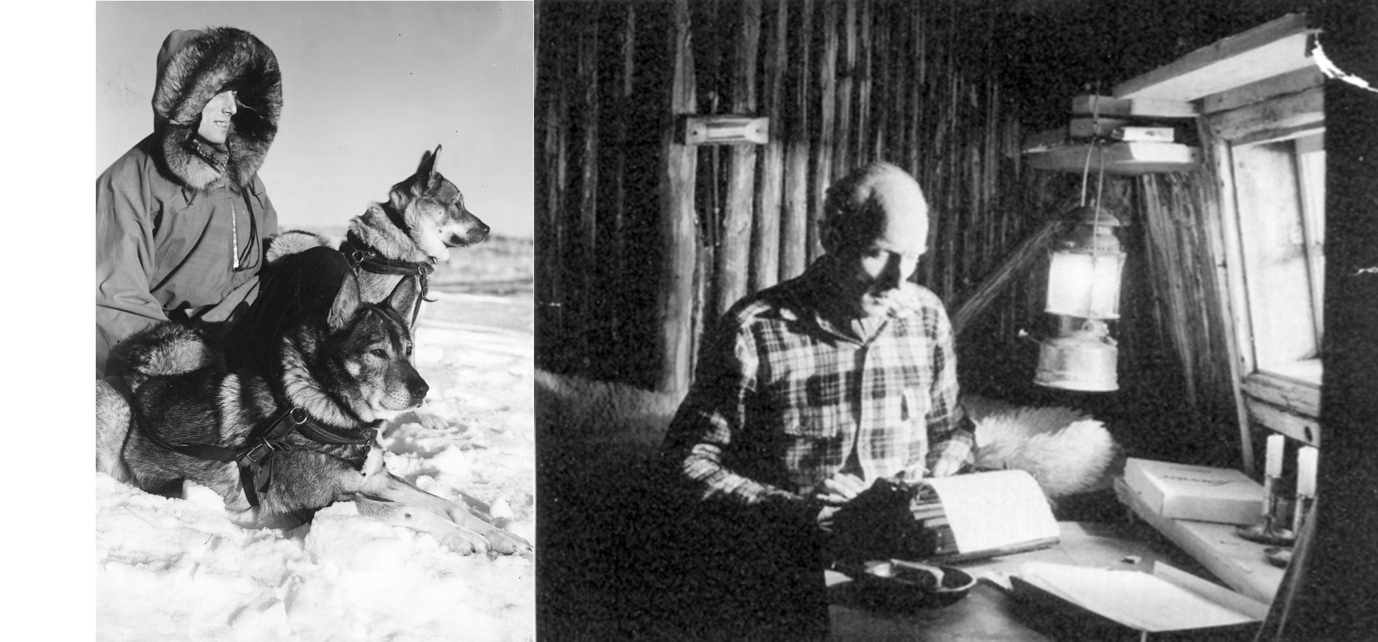 Aksel med hundar och i sin skrivstuga